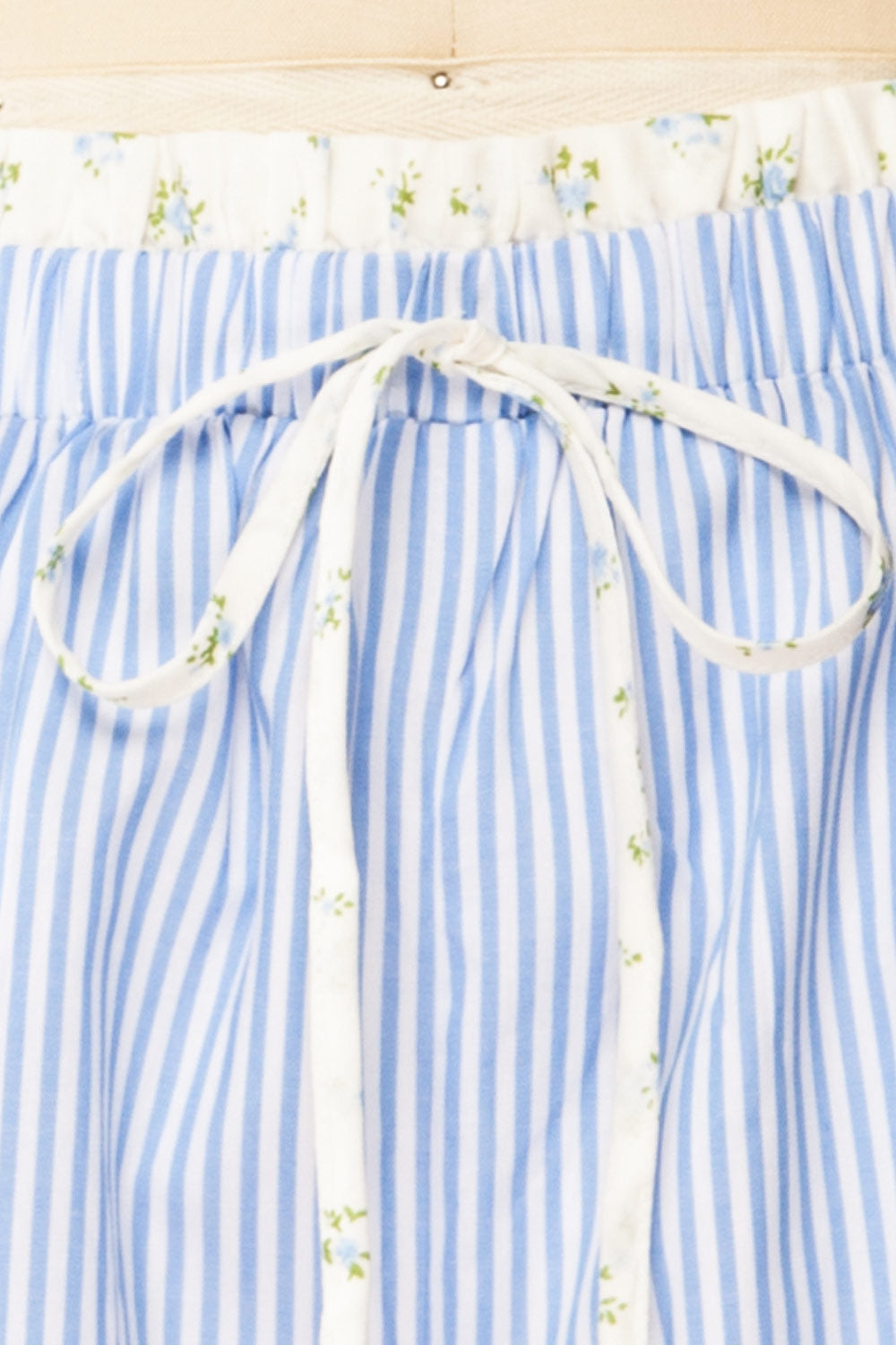Patan Blue Striped Shorts with Floral Details | La petite garçonne fabric