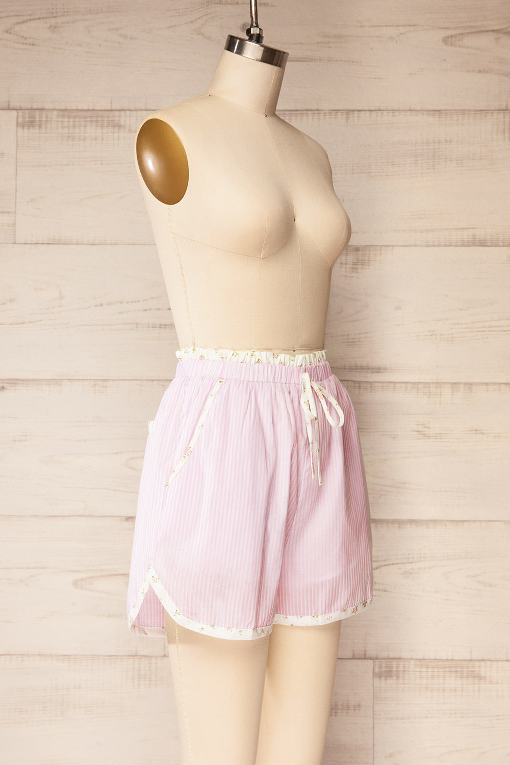 Patan Pink Striped Shorts with Floral Details | La petite garçonne side view