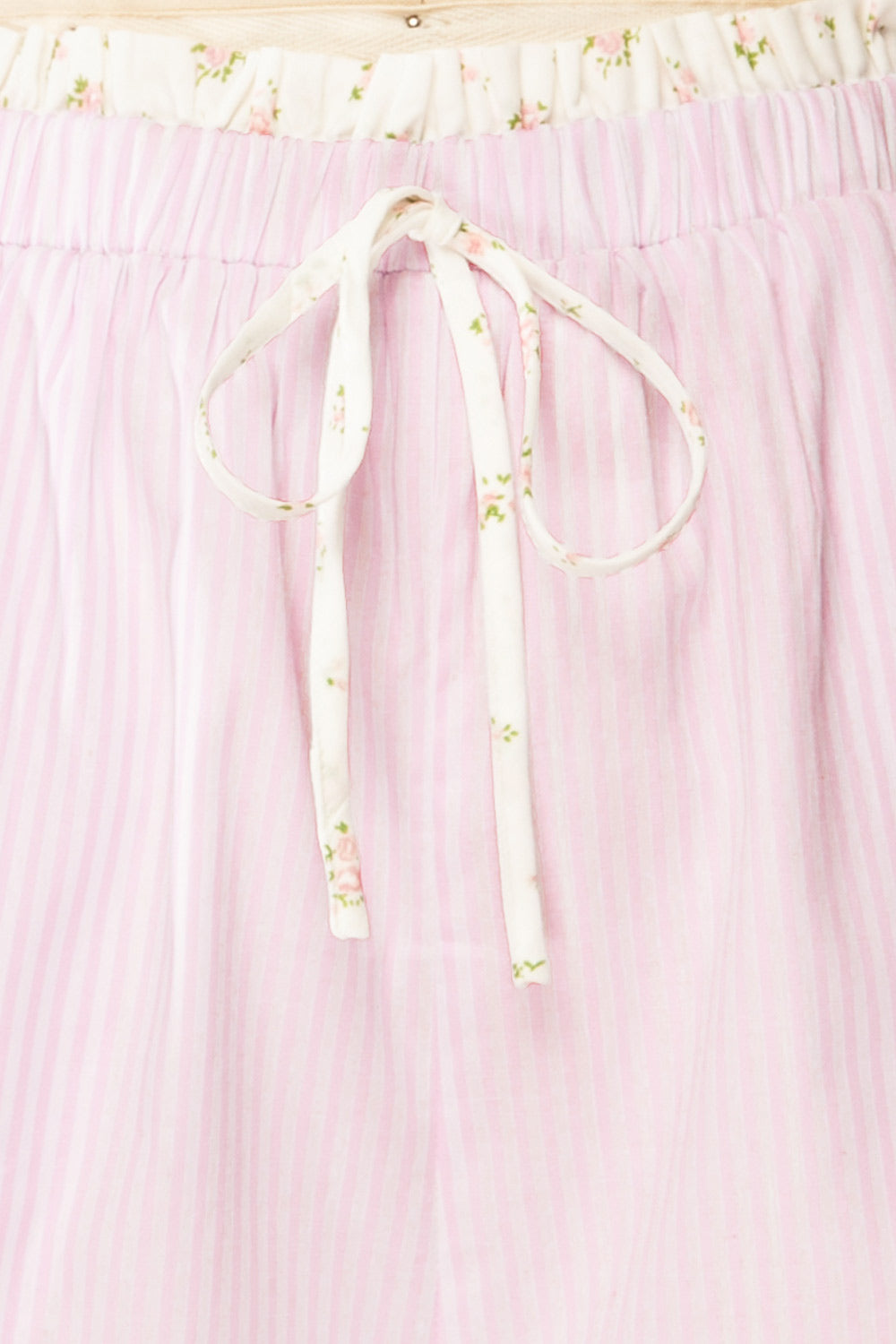 Patan Pink Striped Shorts with Floral Details | La petite garçonne fabric