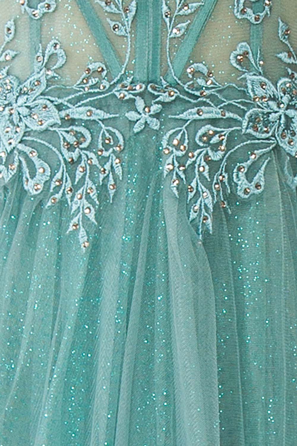 Penelope Sparkling Teal Maxi Tulle Dress | Boutique 1861 fabric