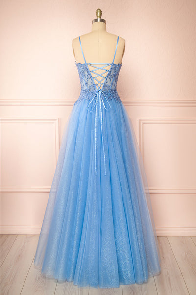 Penelope Blue Sparkling Tulle Maxi Dress | Boutique 1861 back view