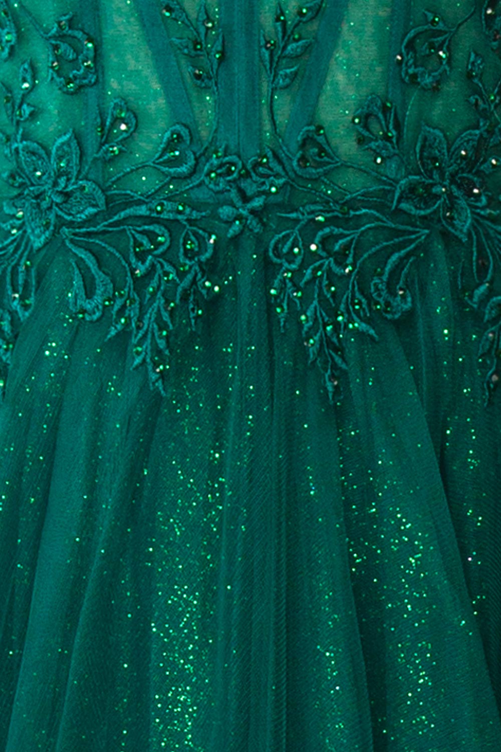 Penelope Green Sparkling Tulle Maxi Dress | Boutique 1861 fabric