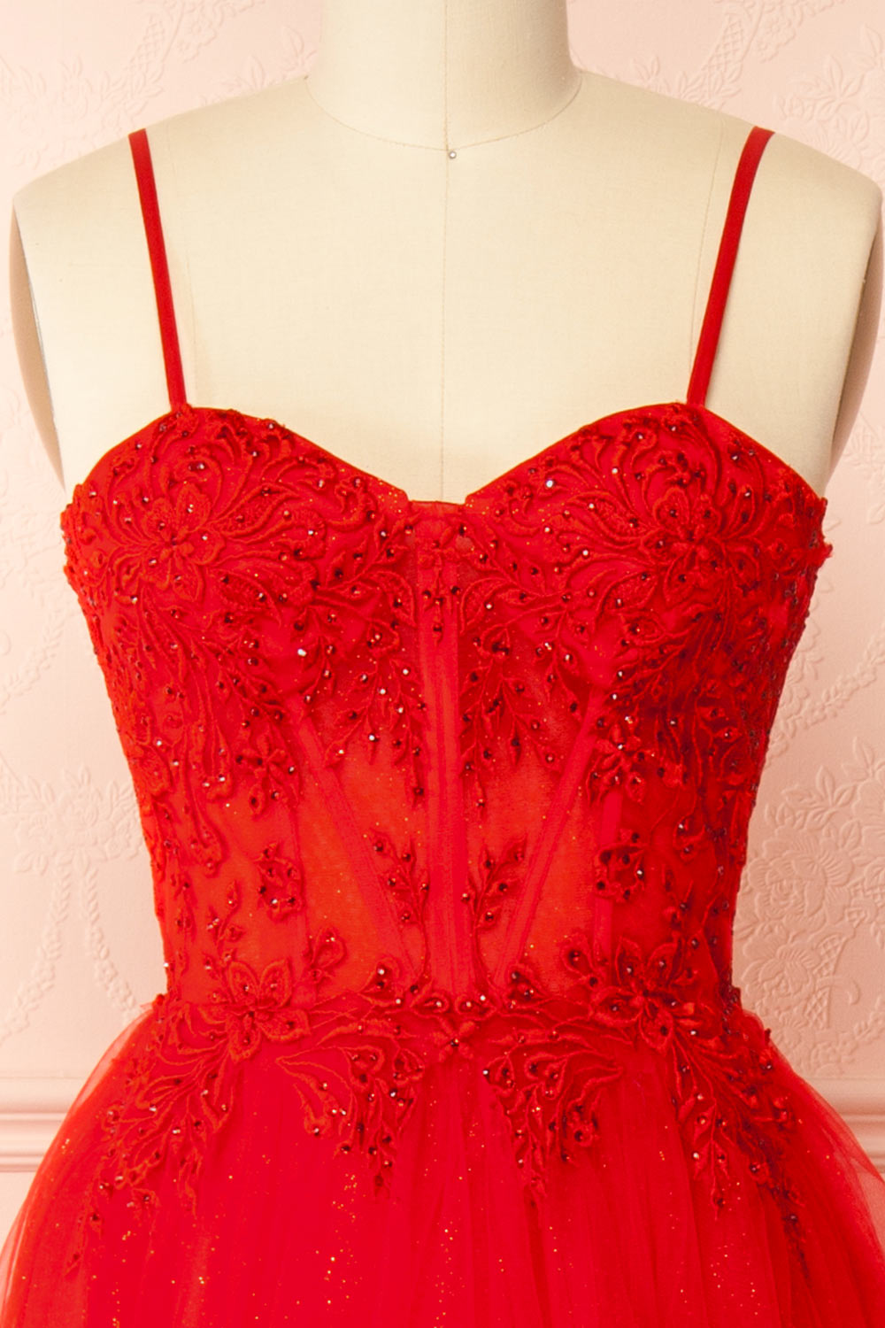 Penelope Red Sparkling Tulle Maxi Dress | Boutique 1861 front