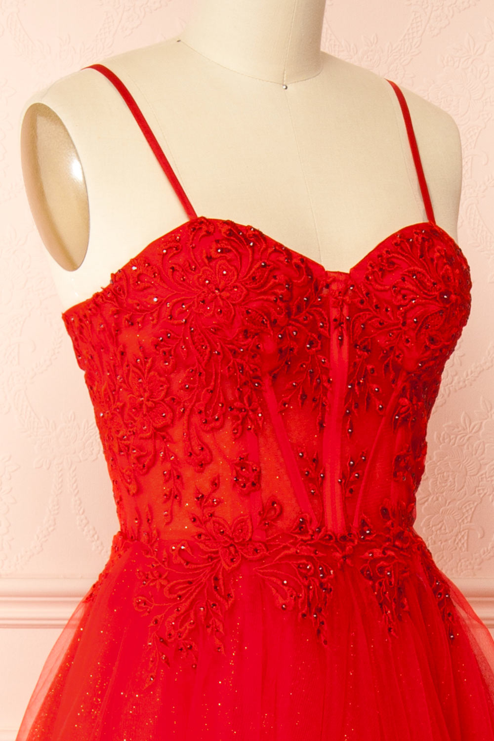 Penelope Red Sparkling Tulle Maxi Dress | Boutique 1861 side