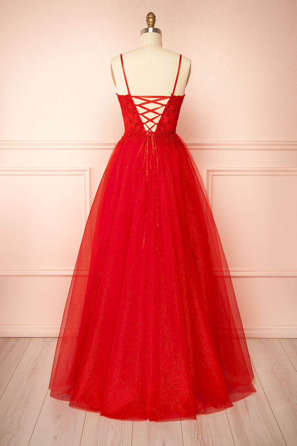 Penelope Red Sparkling Tulle Maxi Dress | Boutique 1861 back view