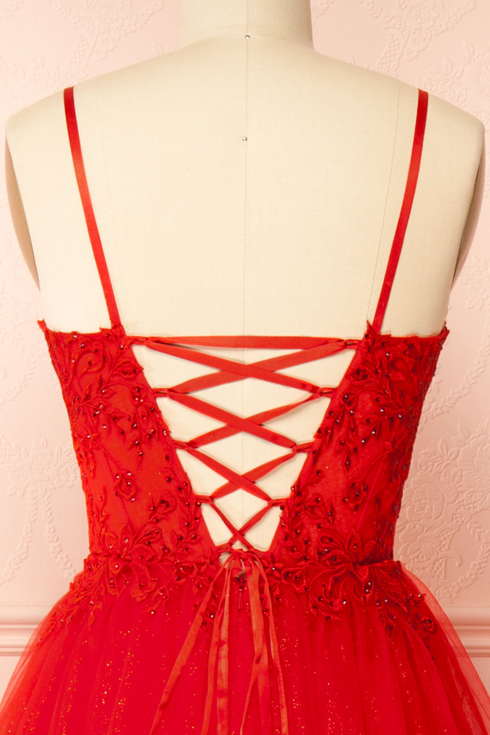 Penelope Red Sparkling Tulle Maxi Dress | Boutique 1861 back