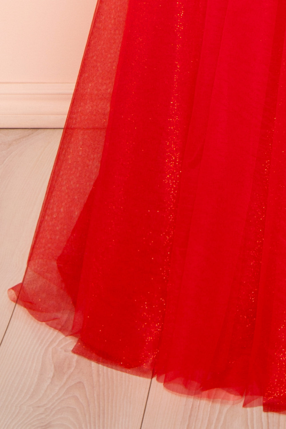 Penelope Red Sparkling Tulle Maxi Dress | Boutique 1861 bottom