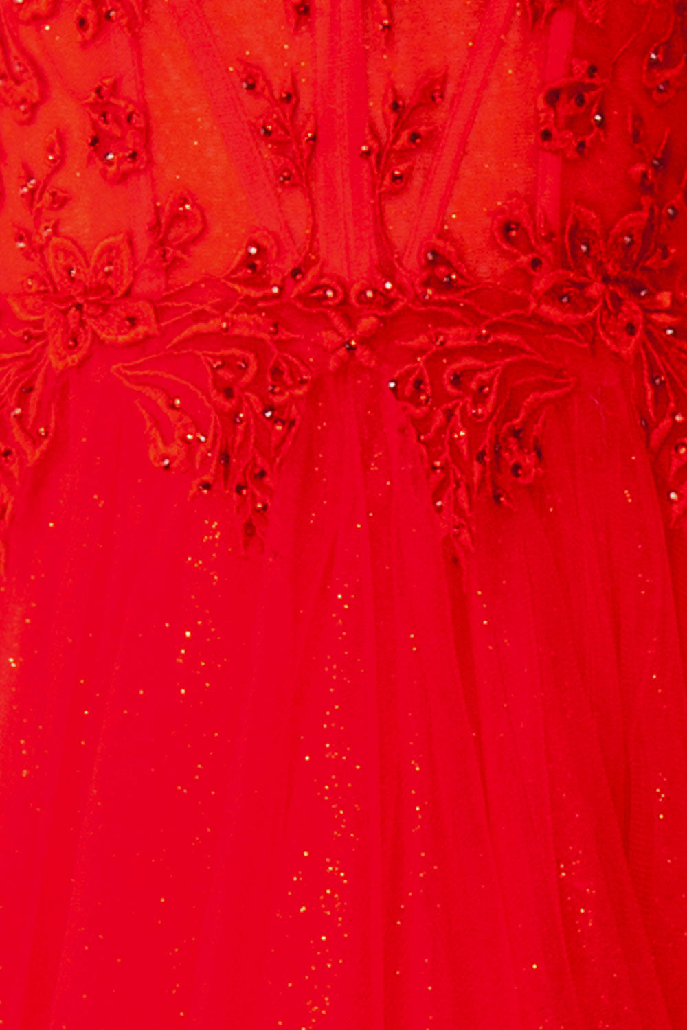 Penelope Red Sparkling Tulle Maxi Dress | Boutique 1861 fabric