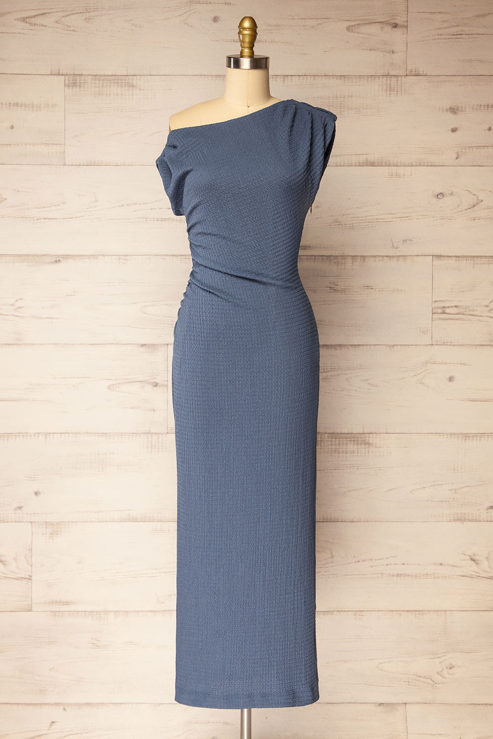 Peoria Long Asymmetrical Blue Dress | La petite garçonne front view