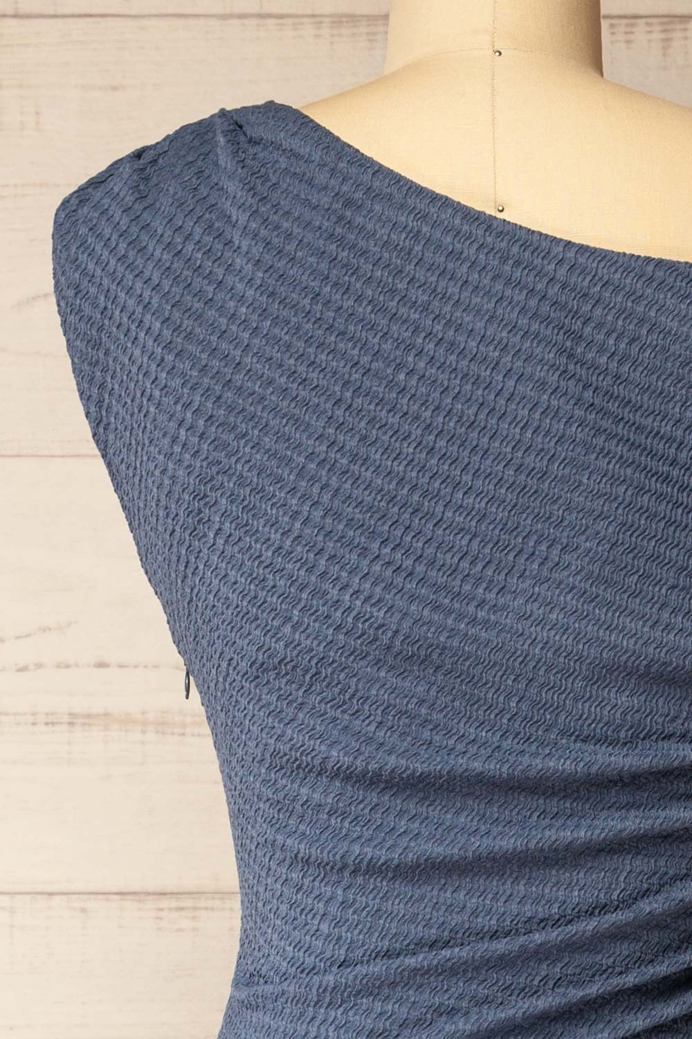 Peoria Long Asymmetrical Blue Dress | La petite garçonne back