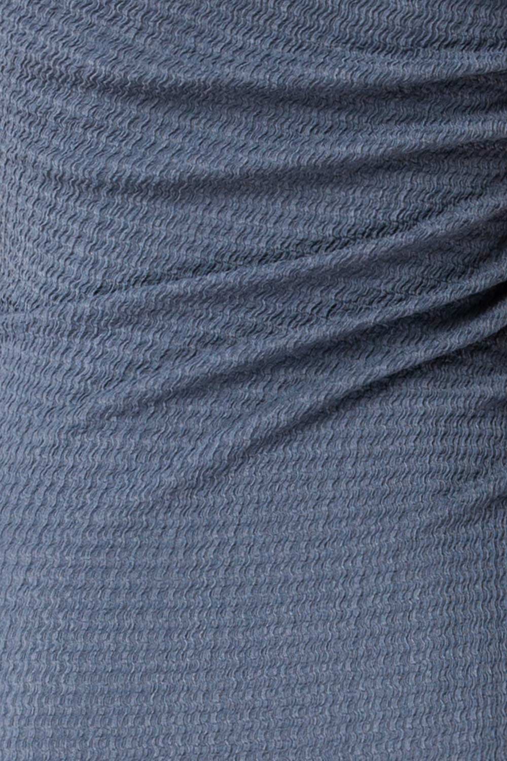 Peoria Long Asymmetrical Blue Dress | La petite garçonne fabric