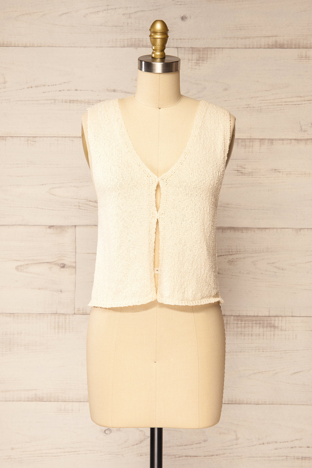 Persie Beige Sleeveless Knit Top | La petite garçonne front view