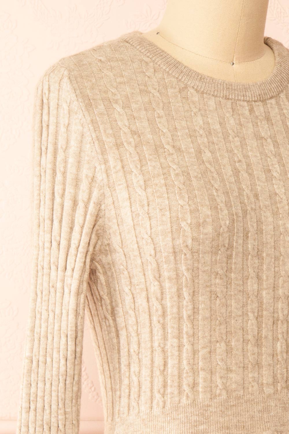 Pertina Short Beige Knit Dress w/ Long Sleeves | Boutique 1861 side