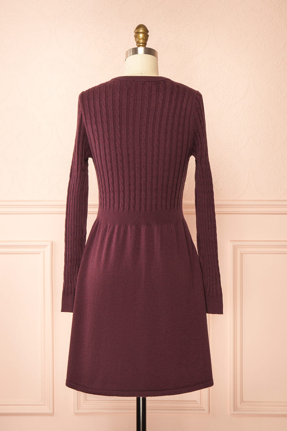Pertina Burgundy Short Knit Dress with Long Sleeves | Boutique 1861 back view