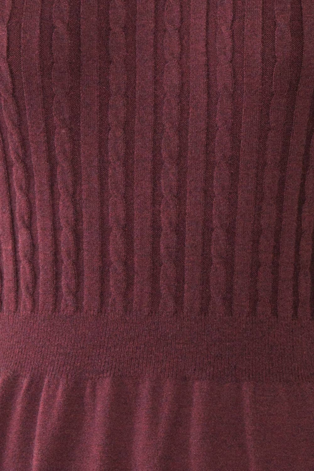 Pertina Burgundy Short Knit Dress with Long Sleeves | Boutique 1861 fabric