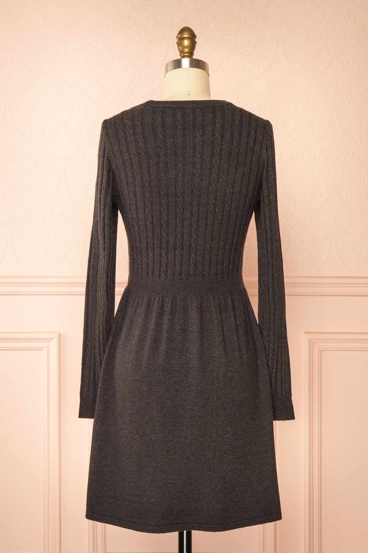 back view of Pertina Dark Grey Short Knit Dress with Long Sleeves at Boutique 1861