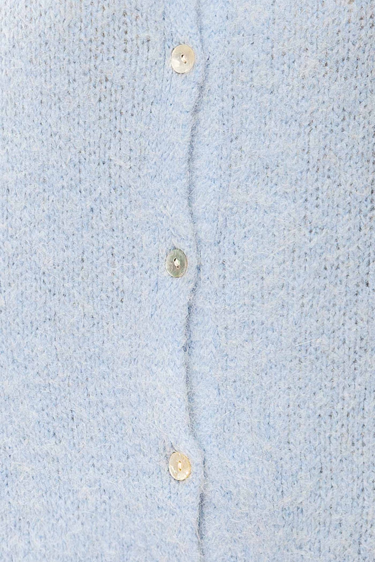 fabric view of Peruth Light Blue Button-Front Knit Cardigan at La petite garçonne