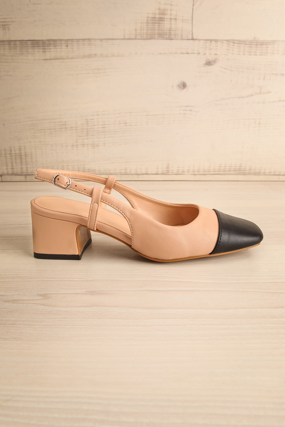 Petauke Beige Slingback Shoes w/ Black Toe Tip | La petite garçonne side view