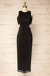 Pezenas Black Midi Dress w/ Metallic Threads | La petite garçonne front view