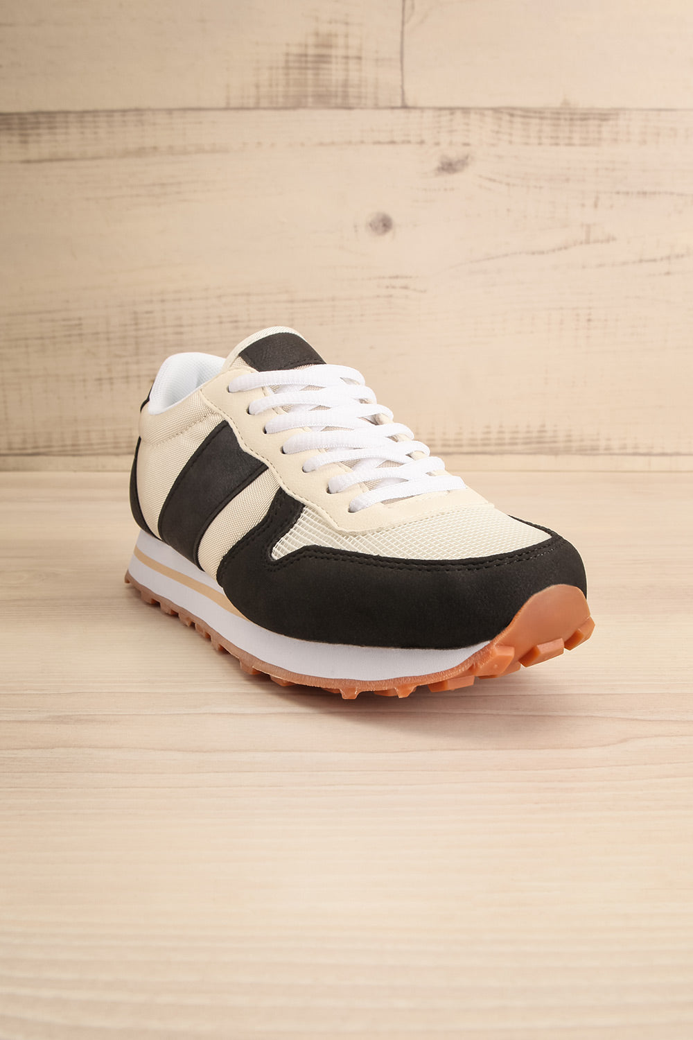 Phebes Black Black and Cream Lace-Up Sneakers | La petite garçonne front view