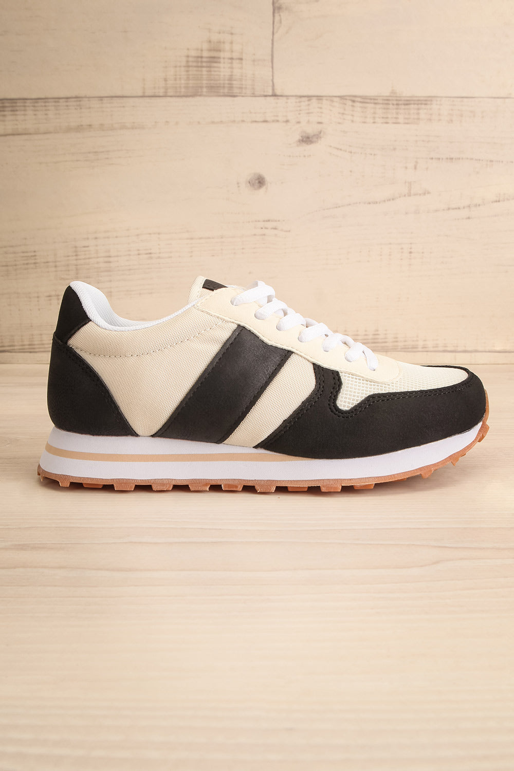 Phebes Black Black and Cream Lace-Up Sneakers | La petite garçonne side view