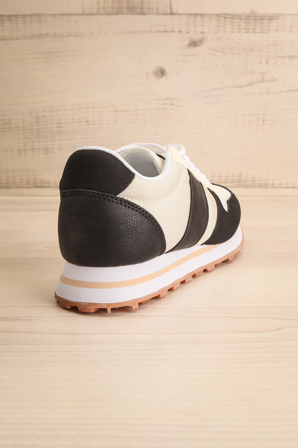 Phebes Black Black and Cream Lace-Up Sneakers | La petite garçonne back view