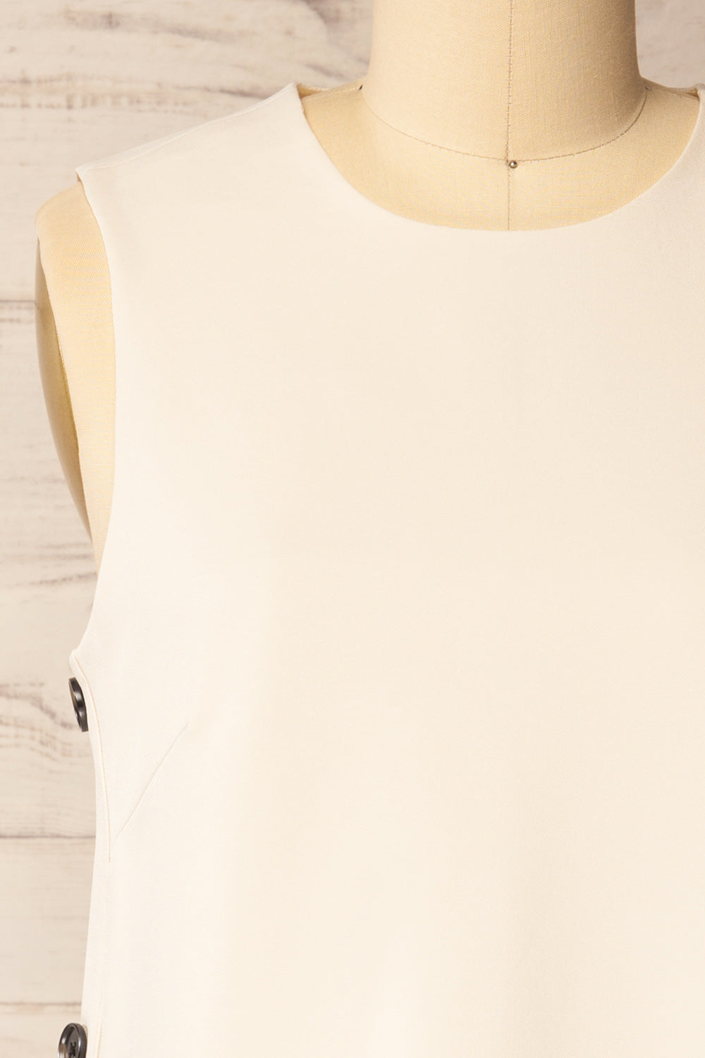 Phedi Sleeveless Beige Dress with Button Detailing | La petite garçonne front