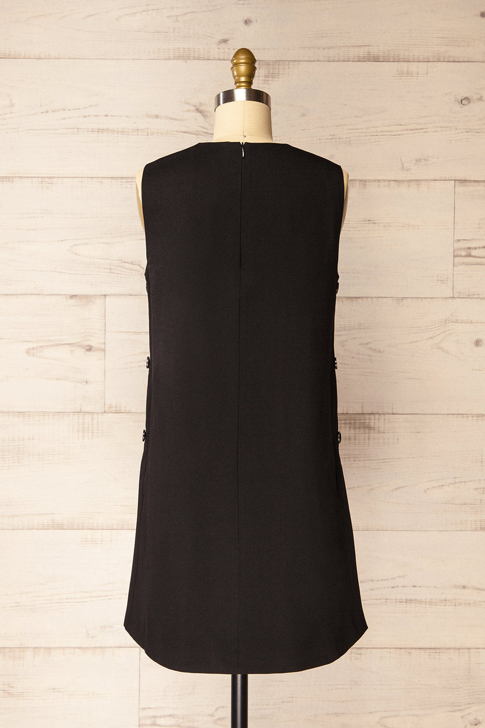 Phedi Black Sleeveless Dress with Button Detailing | La petite garçonne back view
