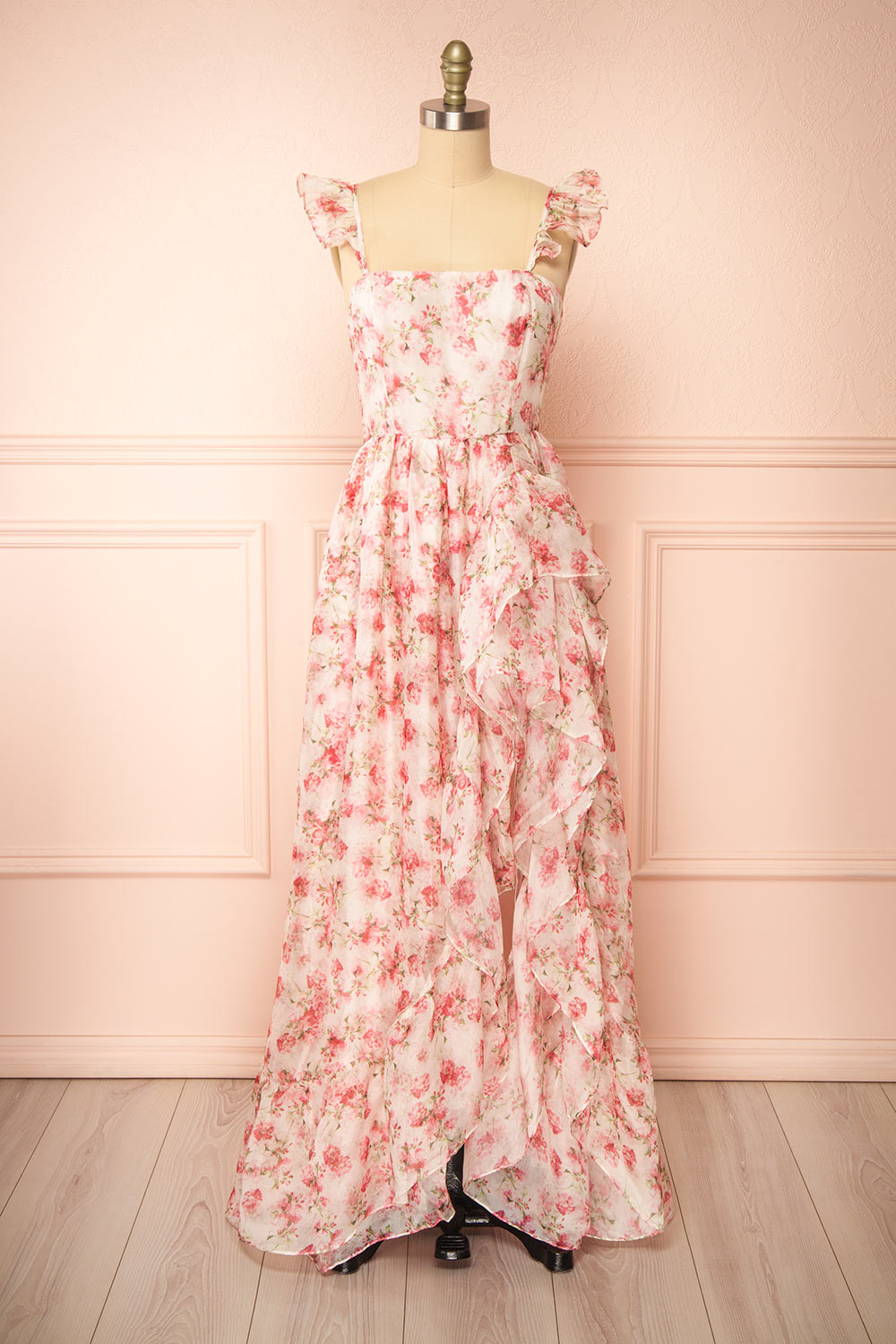 Phyllisia Pink Floral Maxi Dress w/ Ruffles Boutique 1861