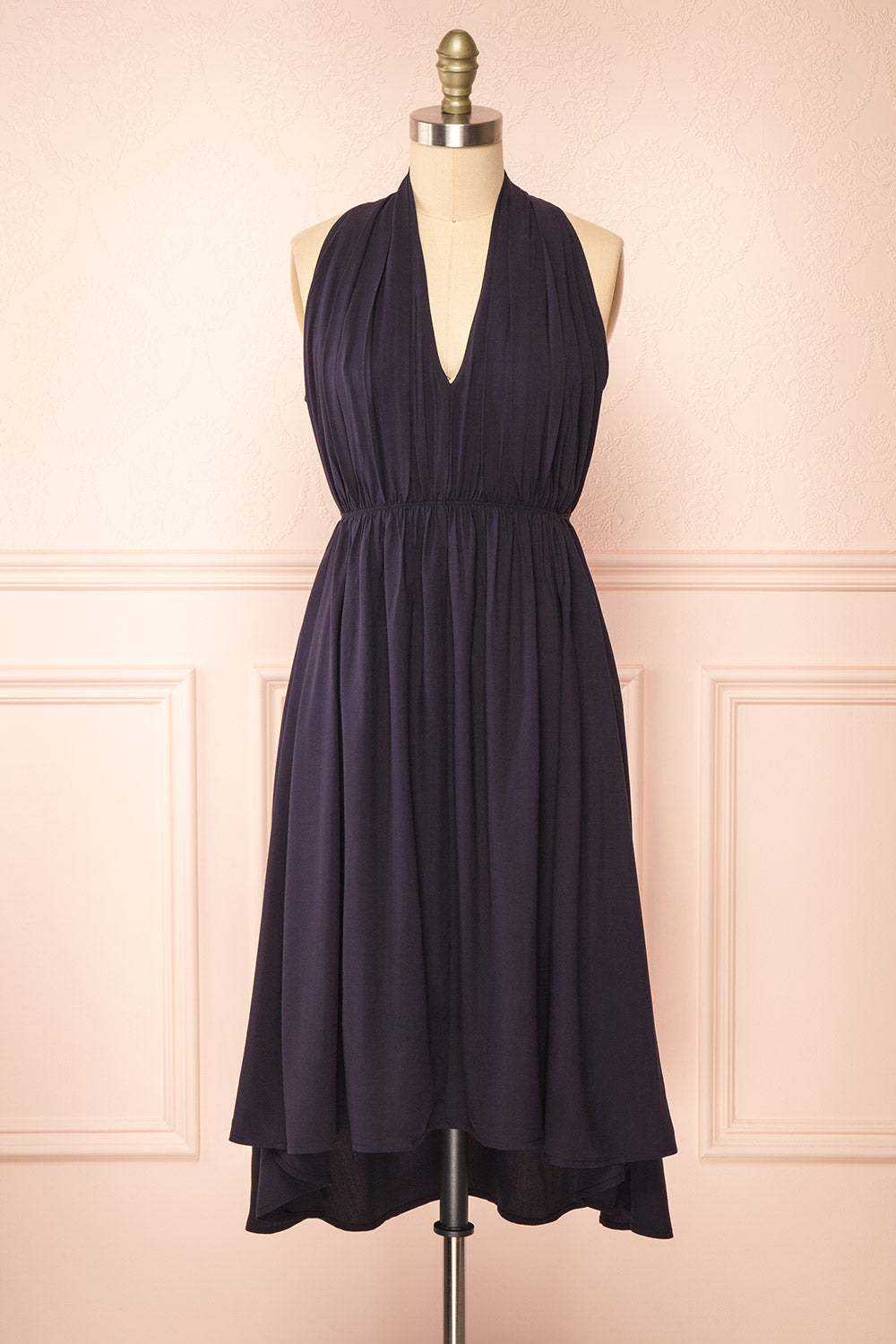 Pierrette Sleeveless Navy Midi Dress | Boutique 1861 front view