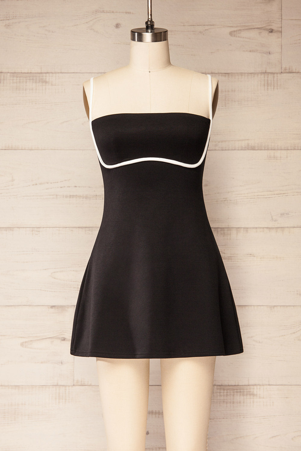 Pisang Black Mini Dress with Built in Shorts | La petite garçonne front view