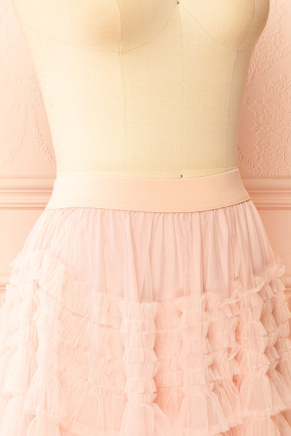 Poema Blush Tiered Tulle Maxi Skirt | Boutique 1861 side