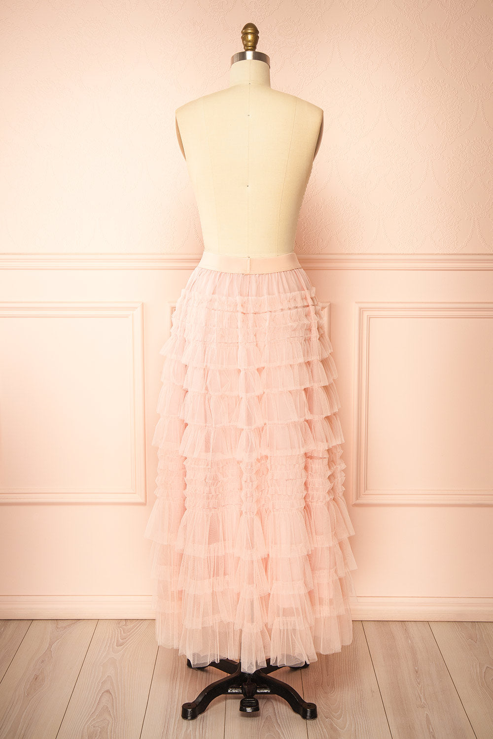 Poema Blush Tiered Tulle Maxi Skirt | Boutique 1861 back view