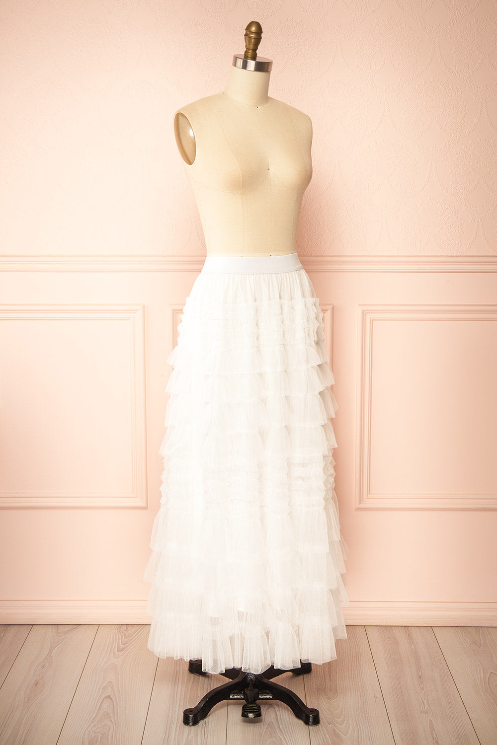 Poema White Maxi Tulle High-Waisted Skirt | Boutique 1861 side view