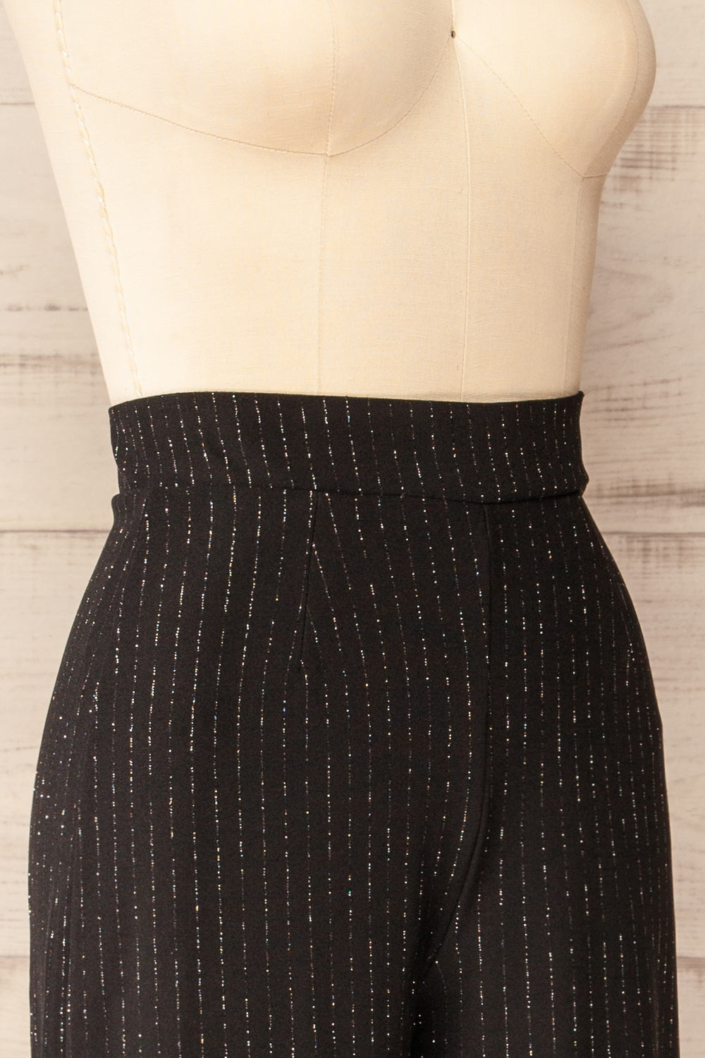 Pokhara Glitter Striped Black Pants | La petite garçonne side close-up