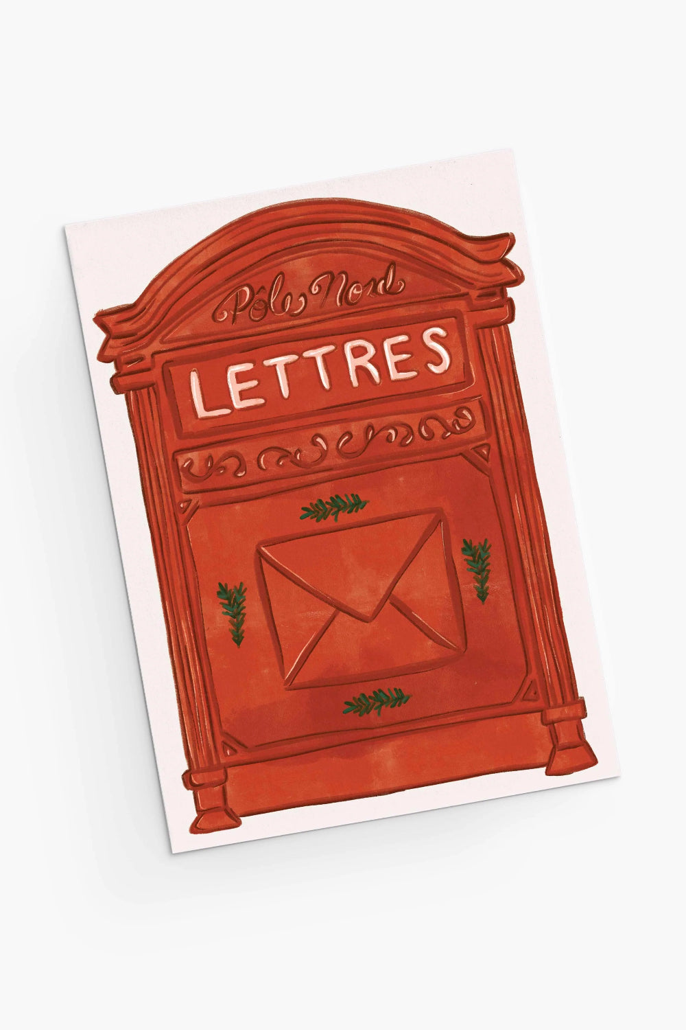 pole north letters christmas card from Mimi & August with a Red letterbox with 'Lettres' text