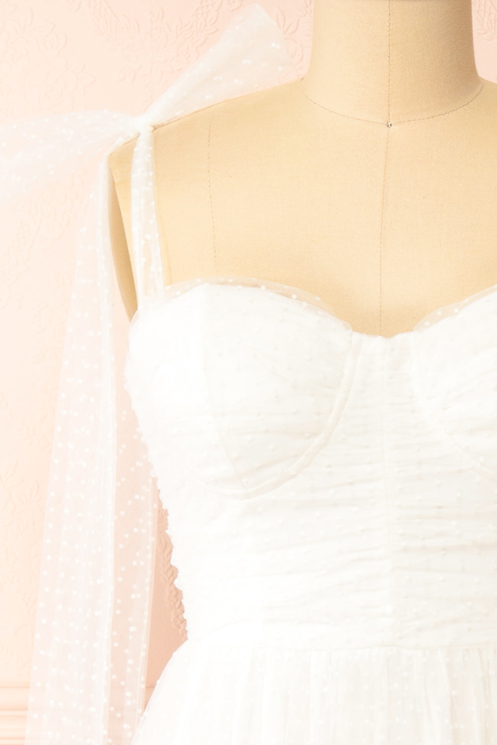 Polkarine White Tulle Maxi Dress w/ Polka Dots | Boudoir 1861 front