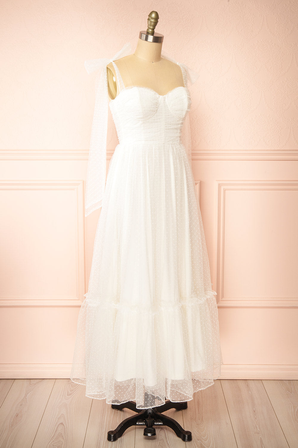 Polkarine White Tulle Maxi Dress w/ Polka Dots | Boudoir 1861 side view