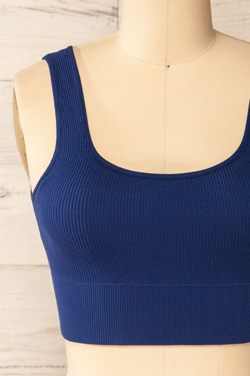 Pompei Navy Padded Ribbed Cami Top | La petite garçonne front close-up