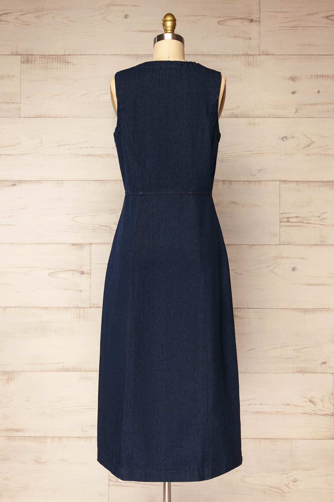 Backview Potenza Sleeveless Denim Midi Dress at la petite garçonne