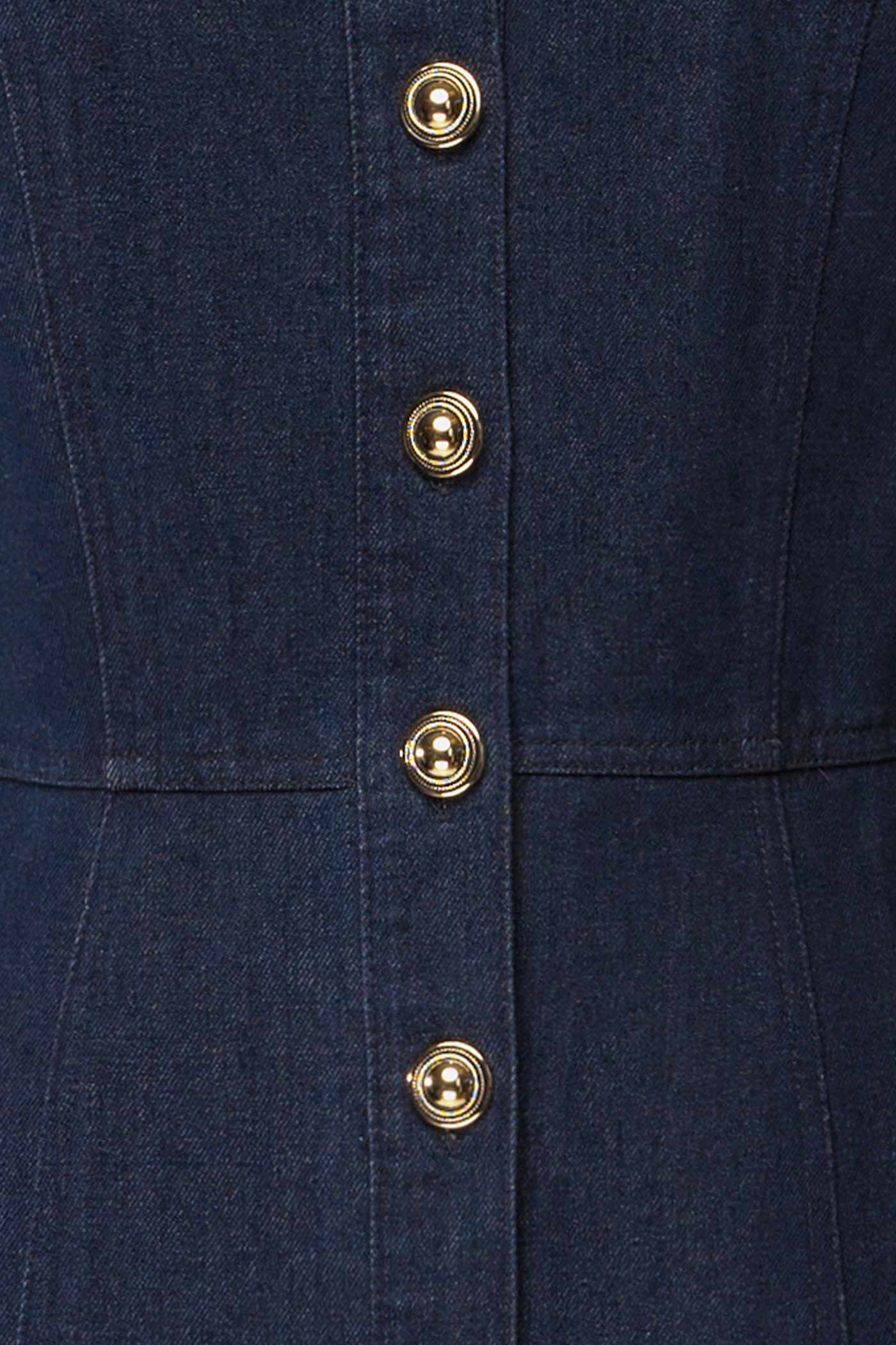 Close-up Frontview Potenza Sleeveless Denim Midi Dress at la petite garçonne