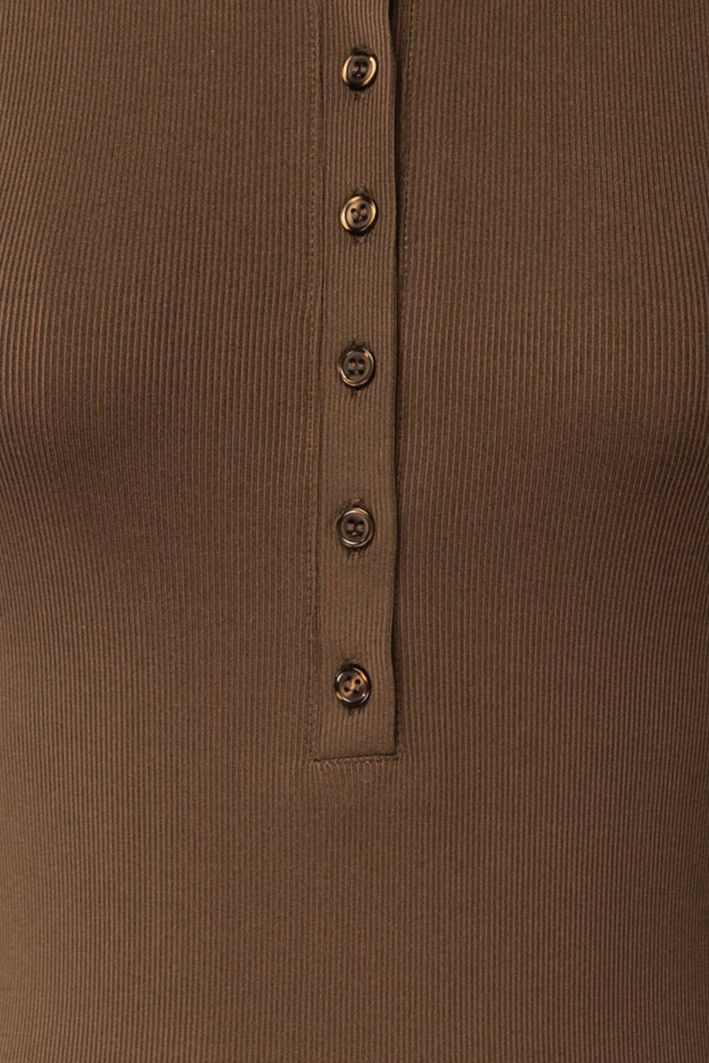 Poway Brown Long Sleeve Fitted Ribbed Top | La petite garçonne fabric