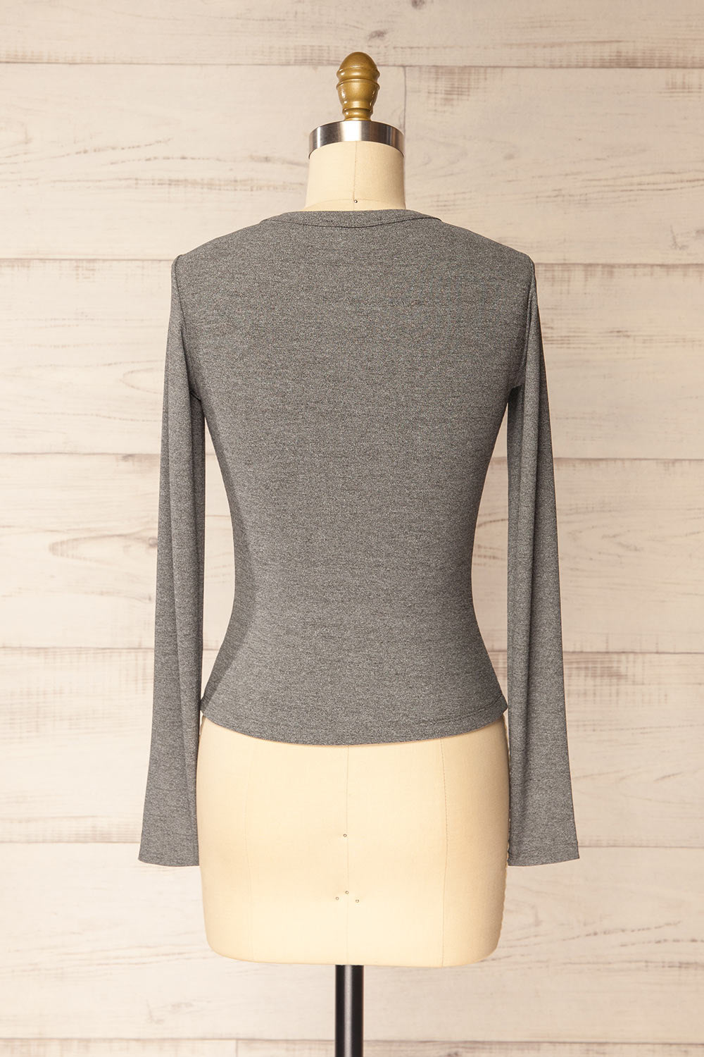 Poway Grey Long Sleeve Fitted Ribbed Top | La petite garçonne back view
