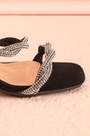 Prairie Black Strappy Heeled Suede Sandals w/ Crystals | Boutique 1861 side front close-up