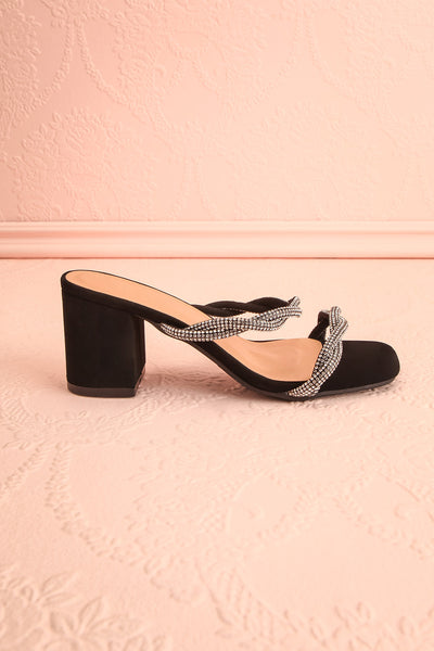 Prairie Black Strappy Heeled Suede Sandals w/ Crystals | Boutique 1861 side view
