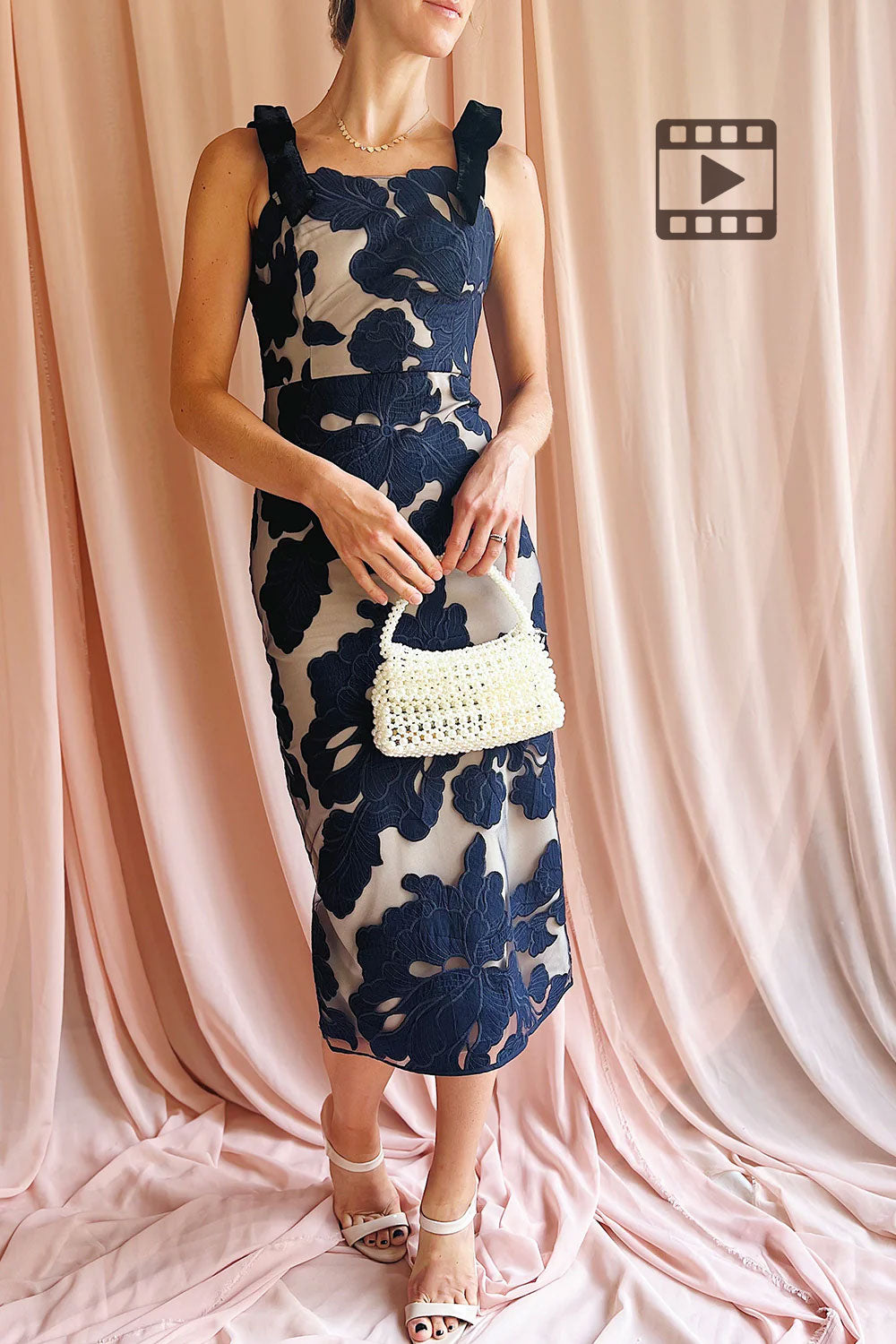 Video of Karima | Floral Dress with Velvet Straps Boutique 1861 on model