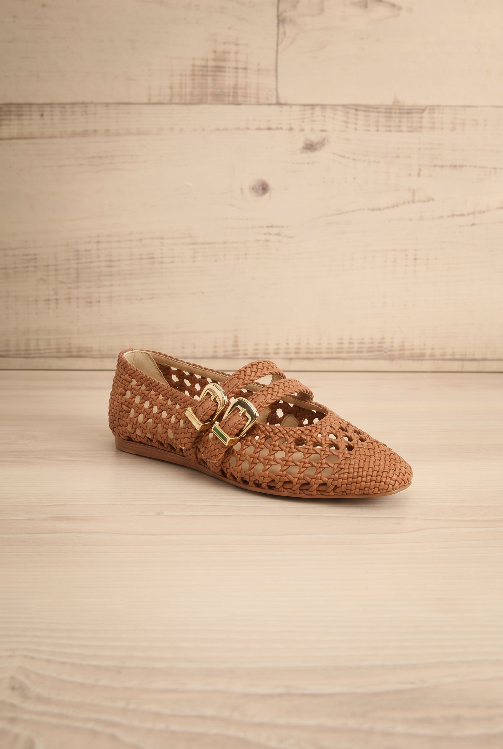 Profile Iglesias Brown Woven Double Strap Flats from Dolce vita at la petite garçonne