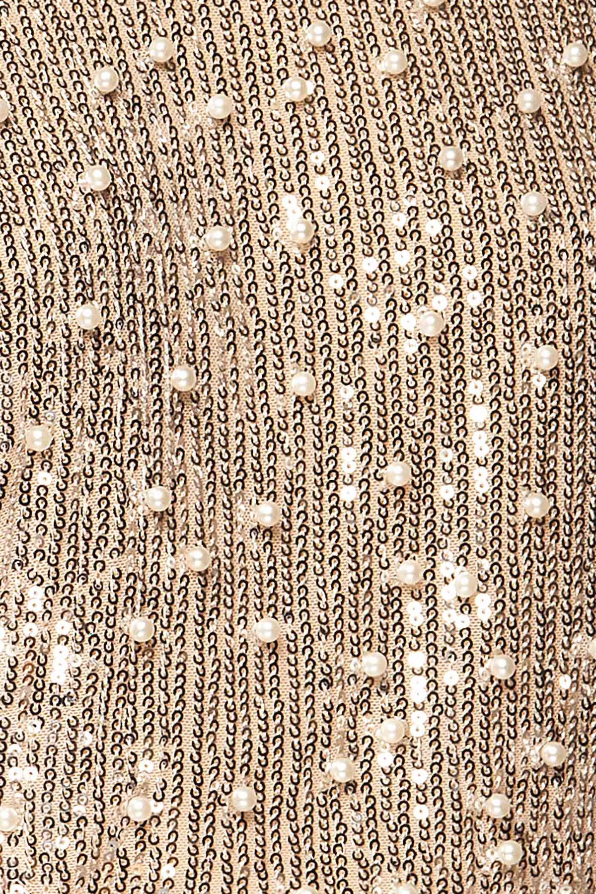 Pucallpa | Champagne Sequin and Pearl Embellished Long Sleeve Crop Top