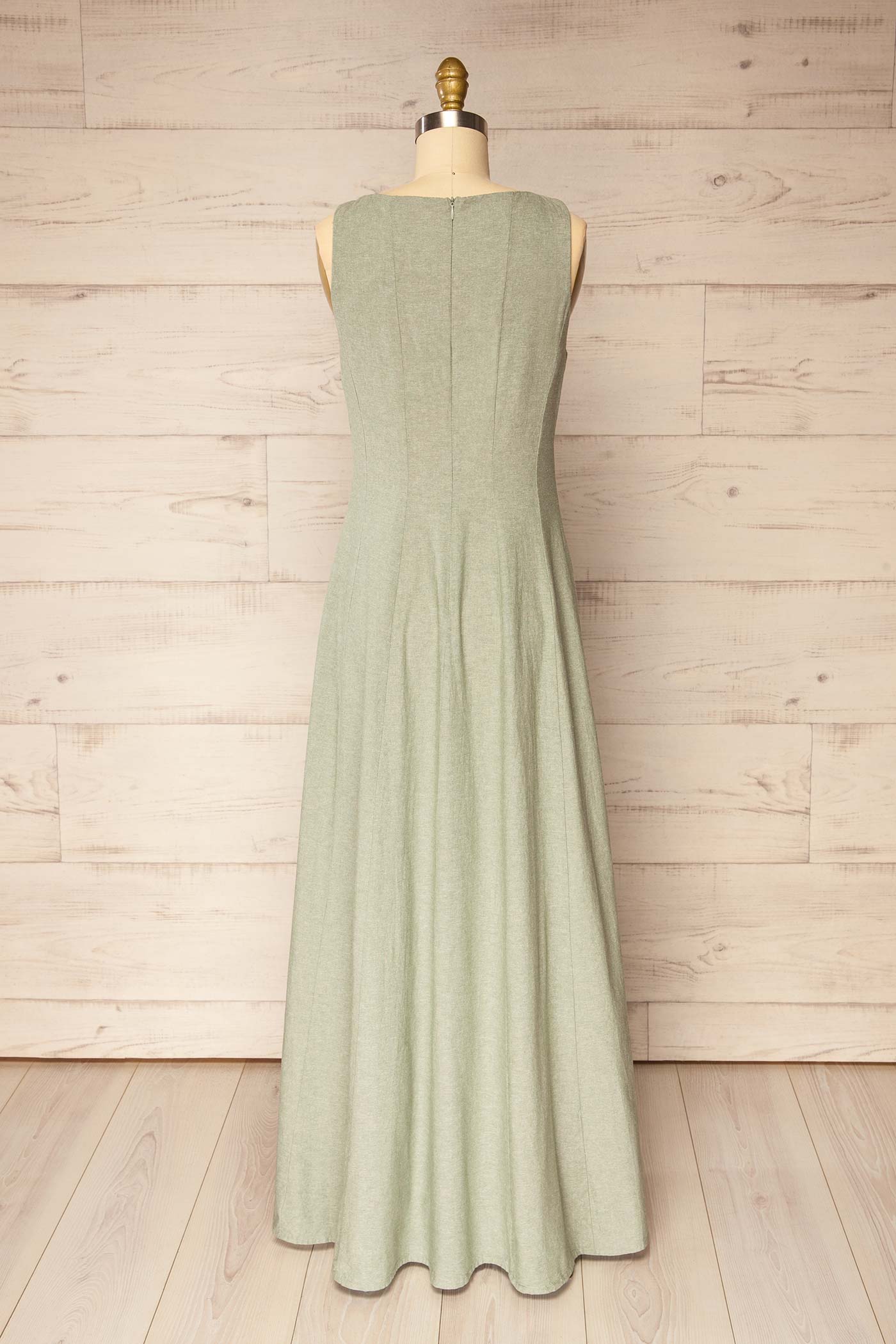 Puebla Sage Sleeveless Boat Neck Maxi Dress | La petite garçonne back