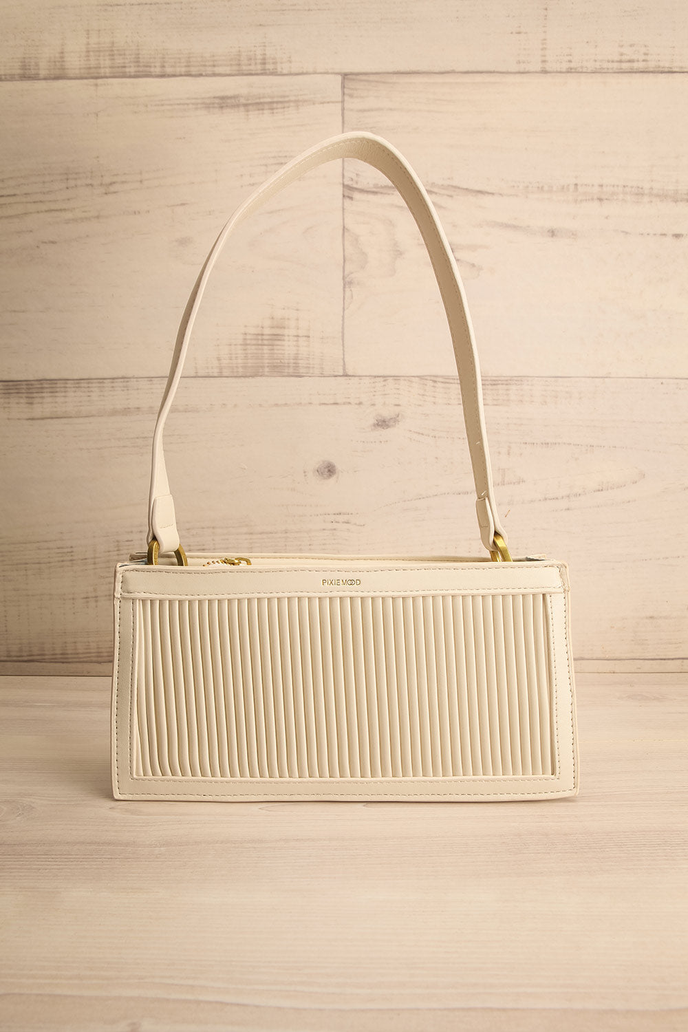 Purtalotum Ivory Pleated Vegan Leather Clutch | La petite garçonne front view